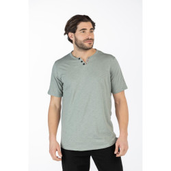 Βαμβακερό t-shirt φλάμα μονόχρωμο τύπου button ve,by LTG - Pistachio