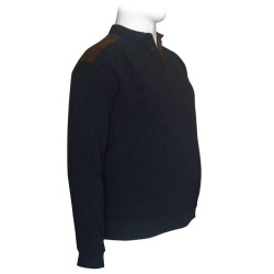 Βαμβακερή μπλούζα Polo wool feel της Leo Collection,με suede λεπτομέρειες - Dark Blue Βαμβακερή μπλούζα Polo wool feel της Leo Collection,με suede λεπτομέρειες - Dark Blue