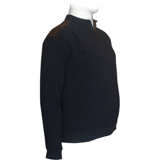 Βαμβακερή μπλούζα Polo wool feel της Leo Collection,με suede λεπτομέρειες - Dark Blue