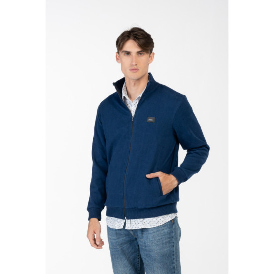 Βαμβακερή ζακέτα wool feel με μεταλλικό patch και γιακά,της Leo Collection - Dark Blue Βαμβακερή ζακέτα wool feel με μεταλλικό patch και γιακά,της Leo Collection - Dark Blue