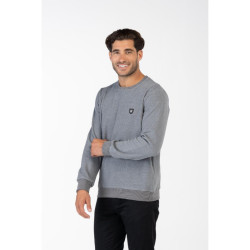 Μπλούζα λαιμόκοψη wool feel με δερμάτινο patch,της Leo Collection - SHARK SKIN