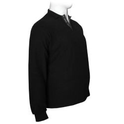 Βαμβακερή Polo wool feel με κέντημα στο στήθος by Leo collection - Black Βαμβακερή Polo wool feel με κέντημα στο στήθος by Leo collection - Black