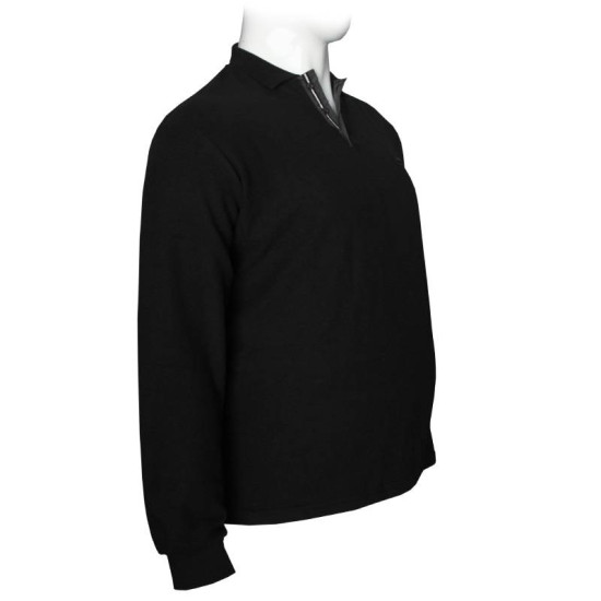 Βαμβακερή Polo wool feel με κέντημα στο στήθος by Leo collection - Black Βαμβακερή Polo wool feel με κέντημα στο στήθος by Leo collection - Black