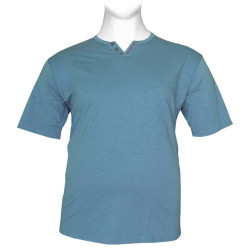 Βαμβακερό t-shirt φλάμα μονόχρωμο τύπου button ve - Blue Chill