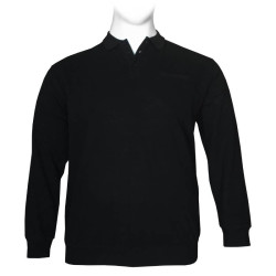 Βαμβακερή μπλούζα Polo wool feel της Leo Collection, με τσέπη στο στήθος - Black