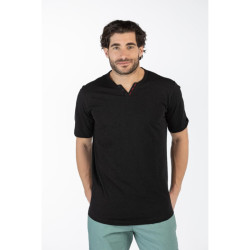 Βαμβακερό t-shirt φλάμα μονόχρωμο τύπου button ve,by LTG - Black