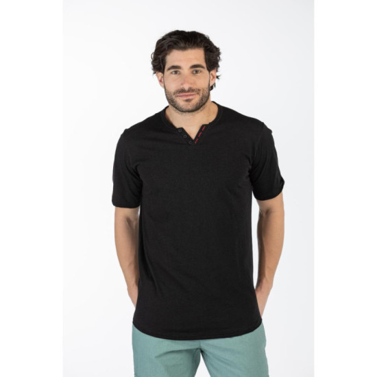 Βαμβακερό t-shirt φλάμα μονόχρωμο τύπου button ve,by LTG - Black Βαμβακερό t-shirt φλάμα μονόχρωμο τύπου button ve,by LTG - Black