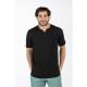 Βαμβακερό t-shirt φλάμα μονόχρωμο τύπου button ve,by LTG - Black Βαμβακερό t-shirt φλάμα μονόχρωμο τύπου button ve,by LTG - Black