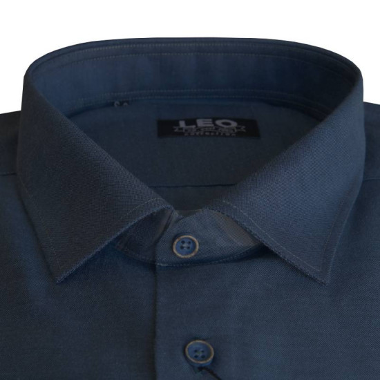 Πουκάμισο Petite Oxford μακρυμάνικο με γιακά τύπου Rex, της Leo Collection - Dark Faded Blue Πουκάμισο Petite Oxford μακρυμάνικο με γιακά τύπου Rex, της Leo Collection - Dark Faded Blue