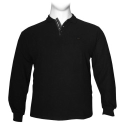 Βαμβακερή Polo wool feel με κέντημα στο στήθος by Leo collection - Black Βαμβακερή Polo wool feel με κέντημα στο στήθος by Leo collection - Black