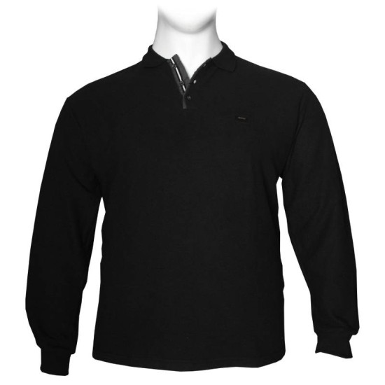 Βαμβακερή Polo wool feel με κέντημα στο στήθος by Leo collection - Black Βαμβακερή Polo wool feel με κέντημα στο στήθος by Leo collection - Black