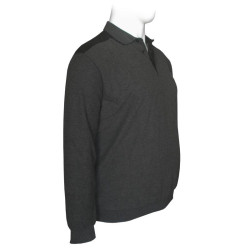 Βαμβακερή μπλούζα Polo wool feel της Leo Collection,με suede λεπτομέρειες - Anthracite Βαμβακερή μπλούζα Polo wool feel της Leo Collection,με suede λεπτομέρειες - Anthracite