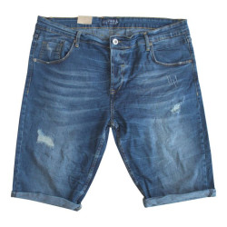 Ελαστική denim βερμούδα με φθορές Ελαστική denim βερμούδα με φθορές
