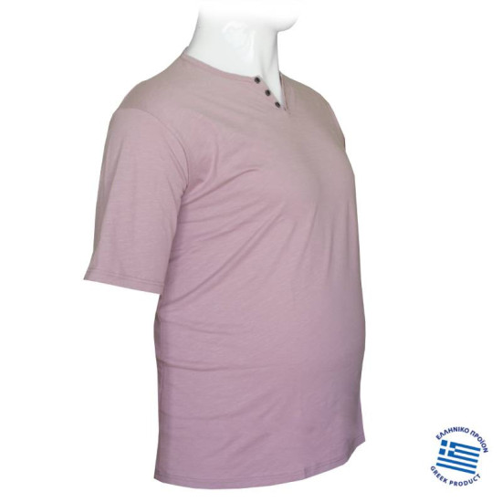 Βαμβακερό t-shirt φλάμα μονόχρωμο τύπου button ve,by LTG - Light Plum Βαμβακερό t-shirt φλάμα μονόχρωμο τύπου button ve,by LTG - Light Plum