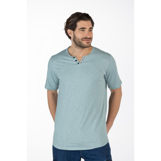 Βαμβακερό t-shirt φλάμα μονόχρωμο τύπου button ve,by LTG - Jungle Mist Βαμβακερό t-shirt φλάμα μονόχρωμο τύπου button ve,by LTG - Jungle Mist