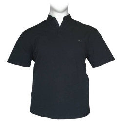 Polo πικέ ελαστικό μονόχρωμο με μεταλλικό patch και κουμπί στο γιακά - Dark Blue Polo πικέ ελαστικό μονόχρωμο με μεταλλικό patch και κουμπί στο γιακά - Dark Blue