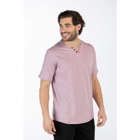 Βαμβακερό t-shirt φλάμα μονόχρωμο τύπου button ve,by LTG - Light Plum Βαμβακερό t-shirt φλάμα μονόχρωμο τύπου button ve,by LTG - Light Plum