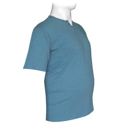 Βαμβακερό t-shirt φλάμα μονόχρωμο τύπου button ve - Blue Chill Βαμβακερό t-shirt φλάμα μονόχρωμο τύπου button ve - Blue Chill